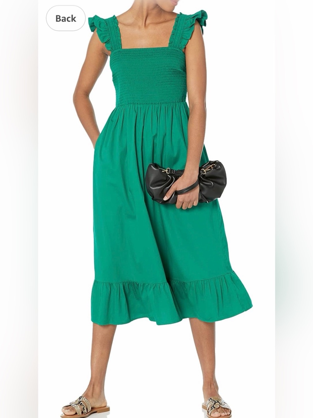 NWT Women’s Kimi Ruffled Shoulder Smocked Midi Dress – Emerald Green Large
